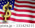 USD US Dollar Currency Sign with USA National Flag background for Business Financial, 3D Rendering with copy space. 131429235