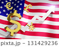 USD US Dollar Currency with United State of America National Flag Money Exchange Rate Grow Rising Up Business Financial concept, 3D Rendering. 131429236