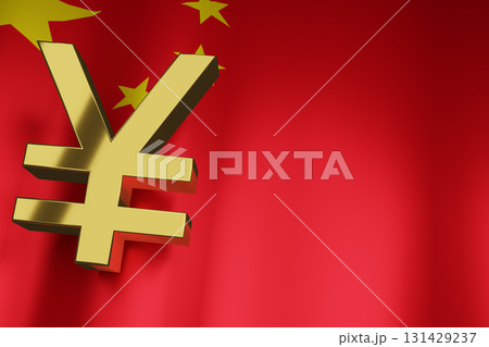 CNY Chinese Yuan Currency Sign on China Flag for Business Financial Background, 3D Rendering. CNY Chinese Yuan Currency Sign on China Flag for Business Financial Background, 3D Rendering. 131429237