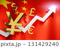 Chinese Yuan Currency Money Exchange Rate Grow Rising Up Business Financial after Coronavirus epidemic passed concept, 3D Rendering. 131429240
