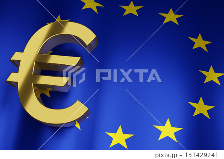 EUR Euro Currency Sign with European Union National Flag background for Business Financial, 3D Rendering with copy space. 131429241