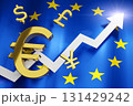 EUR Euro Currency with European Union (EU) Flag Money Exchange Rate Grow Rising Up Business Financial concept, 3D Rendering. 131429242