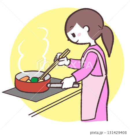 IHで調理する女性のイラスト 131429408