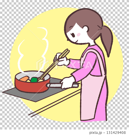 IHで調理する女性のイラスト 131429408