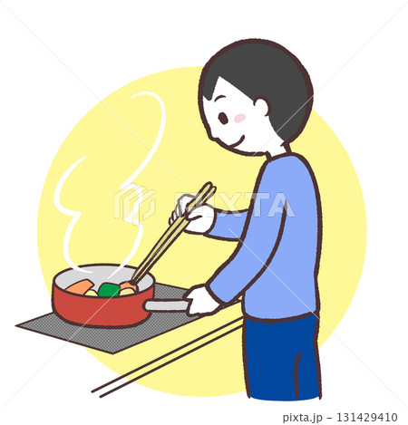IHで調理する男性のイラスト 131429410