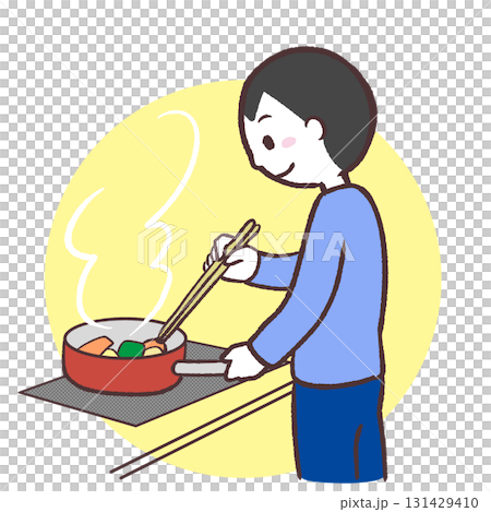 IHで調理する男性のイラスト 131429410