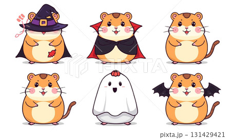 フラットベクター風のハムスターキャラクター ハロウィンイラスト素材 131429421