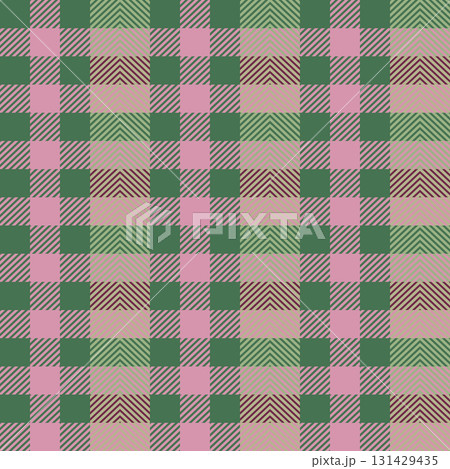Plaid tartan seamless pattern. Checkered green and pink fabric texture. Vector textile print. 131429435