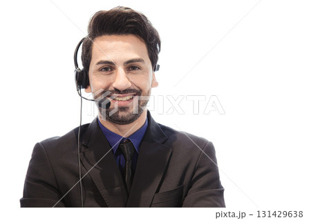 Operator male happy smile, Business call center service portrait on white background Operator male happy smile, Business call center service portrait on white background 131429638