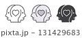 Two heads with heart icons collection, outline and filled styles. Symbol of psychology and empathy. Editable stroke for line versions. 131429683
