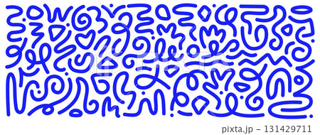 Hand-Drawn Doodle Seamless Pattern Banner with abstract elements in Bright Blue Minimalist Style for Modern Backgrounds Hand-Drawn Doodle Seamless Pattern Banner with abstract elements in Bright Blue Minimalist Style for Modern Backgrounds 131429711