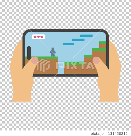 フラットイラスト:スマホ画面と操作する手(ゲーム) フラットイラスト:スマホ画面と操作する手(ゲーム) 131430212