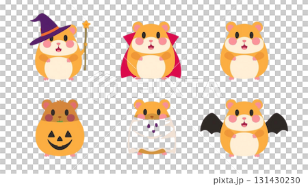 萬聖節服裝倉鼠插圖集（女巫，吸血鬼，南瓜，幽靈，蝙蝠） 131430230