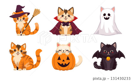 色んな表情の猫ハロウィン仮装セット（透過PNG） 131430233