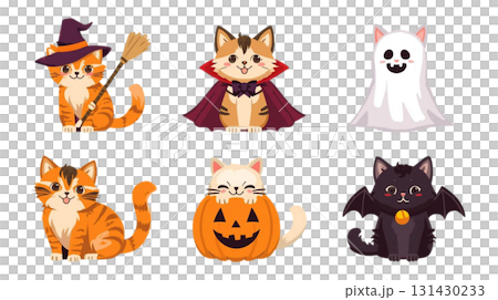 色んな表情の猫ハロウィン仮装セット（透過PNG） 131430233