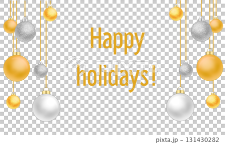 金色と銀色のクリスマスボールのイラスト・テキストスペースあり 金色と銀色のクリスマスボールのイラスト・テキストスペースあり 131430282