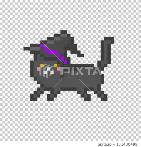 A bouncing black cat wearing a pixelated witch's hat A bouncing black cat wearing a pixelated witch's hat 131430499