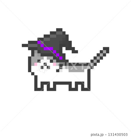 ドット絵の魔女の帽子をかぶった猫 ハチワレ ドット絵の魔女の帽子をかぶった猫 ハチワレ 131430503
