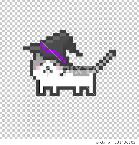 ドット絵の魔女の帽子をかぶった猫 ハチワレ ドット絵の魔女の帽子をかぶった猫 ハチワレ 131430503