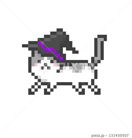 ドット絵の魔女の帽子をかぶったはねるねこ ハチワレ ドット絵の魔女の帽子をかぶったはねるねこ ハチワレ 131430507