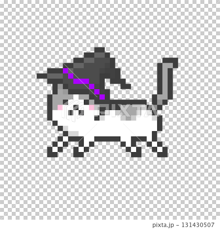 ドット絵の魔女の帽子をかぶったはねるねこ ハチワレ ドット絵の魔女の帽子をかぶったはねるねこ ハチワレ 131430507