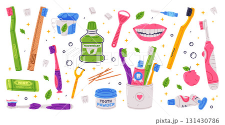 Oral Hygiene and Dental Object and Element Vector Set 131430786