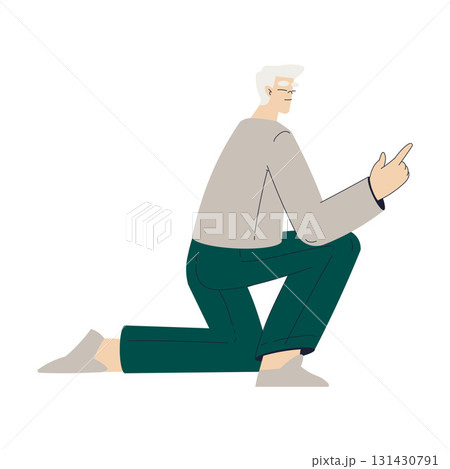Happy Senior Man with Grey Hair and Smiling Face Vector Illustration 131430791