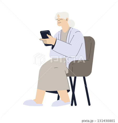 Old Woman Character with Tablet Use Internet and Modern Gadget Vector Illustration 131430801