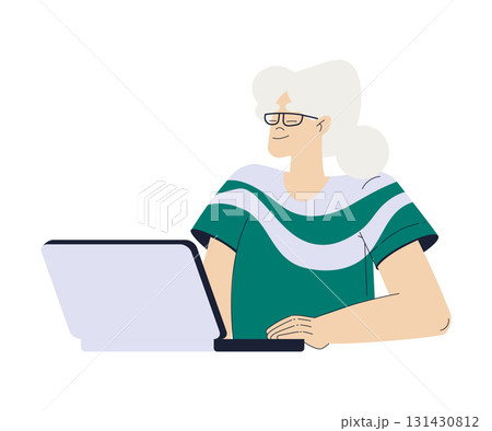 Old Woman Character at Laptop Use Internet and Modern Gadget Vector Illustration Old Woman Character at Laptop Use Internet and Modern Gadget Vector Illustration 131430812