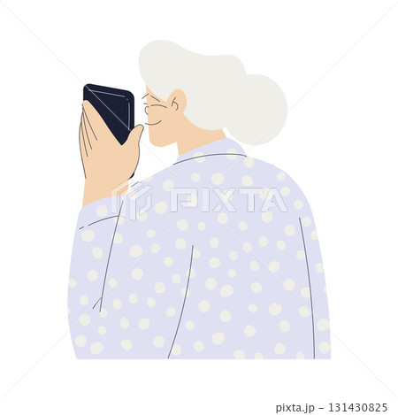 Old Woman Character with Smartphone Use Internet and Modern Gadget Vector Illustration 131430825