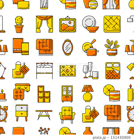 Home decor icon set. Domestic items thin line illustration. 131430900
