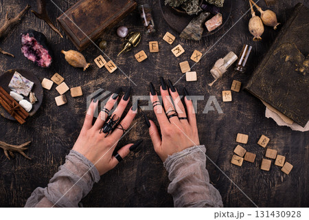 Esoteric magical background with runes. 131430928