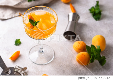 Fresh apricot Bellini cocktail with mint 131430942
