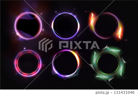 Glowing neon rings with halo effects Glowing neon rings with halo effects 131431046