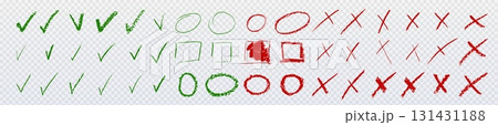 Green and red vote check doodle marks 131431188