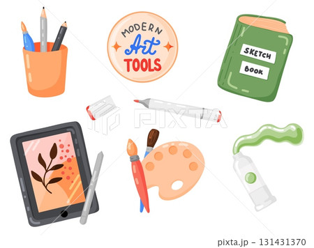 Collection of Modern Art Tools Illustration 131431370
