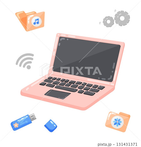Set of Pink Laptop and Creative Digital Icons Set of Pink Laptop and Creative Digital Icons 131431371