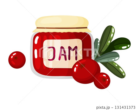 Jam Jar with Cranberries and Foliage Illustration 131431373
