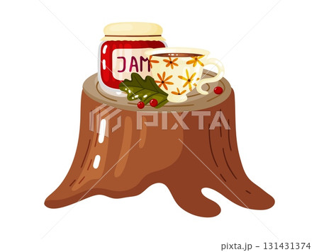 Autumn Treat Scene on a Tree Stump Illustration 131431374