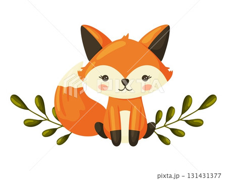 Cute Fox with Green Twigs Illustration Cute Fox with Green Twigs Illustration 131431377
