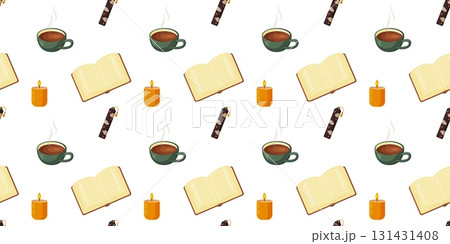Relaxing Evening Pattern with Books and Hot Drinks Relaxing Evening Pattern with Books and Hot Drinks 131431408
