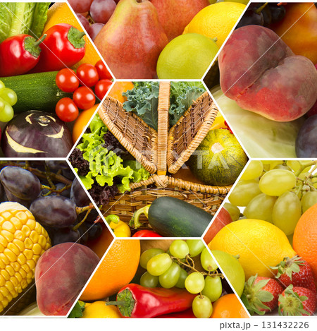 Healthy Food Collage with Fruit and Vegetables Healthy Food Collage with Fruit and Vegetables 131432226