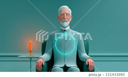 A 3D rendering of a man sitting in a chair with his legs crossed. He has a beard and is wearing glasses. His posture suggests he might be deep in thought or contemplation. A 3D rendering of a man sitting in a chair with his legs crossed. He has a beard and is wearing glasses. His posture suggests he might be deep in thought or contemplation. 131433093