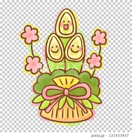 Cute Kadomatsu character illustration (New Year's, New Year's card material, watercolor style) Cute Kadomatsu character illustration (New Year's, New Year's card material, watercolor style) 131433437
