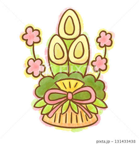 水彩手描き風の門松イラスト（透過背景・お正月・シンプル素材） 131433438