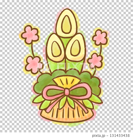 水彩手描き風の門松イラスト（透過背景・お正月・シンプル素材） 131433438