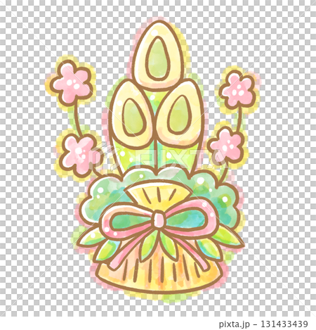 パステルカラーの水彩風の門松イラスト（シンプル・お正月・透過素材） 131433439