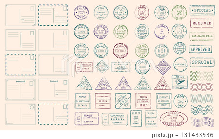 Different Types Post Stamps Frames Set for USA and Europe. Vector illustration of Various Shape Correspondence Stamp 131433536