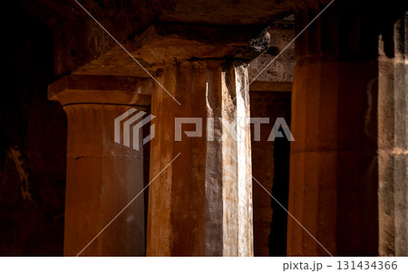 Ancient stone columns standing in Tombs of the Kings. Paphos, Cyprus 131434366