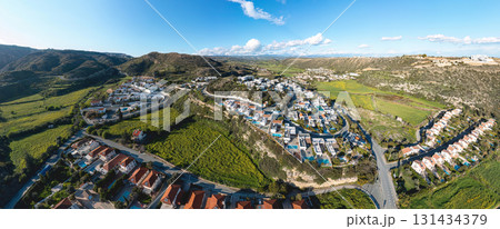 Pissouri village landscape with modern villas. Limassol District, Cyprus 131434379